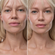 OGB Miracle Skin Tint Light: voor en na van de skin tint op een blond model